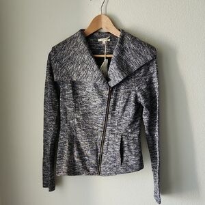 Mystree Textured Gray Knit Jacket Blazer Asymmetric Zip Drape Collar Sz S NWT